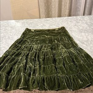 Luxurious Olive Velvet A-Line Skirt